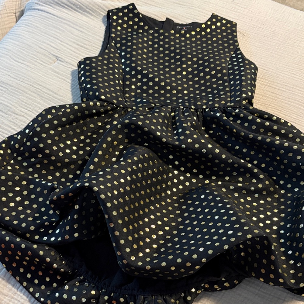 Crewcuts Elegant Black Dress with Gold Polka Dots